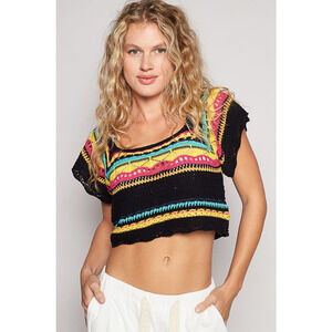 POL - Cotton Cropped Sweater Top - S - Black Multi YST245